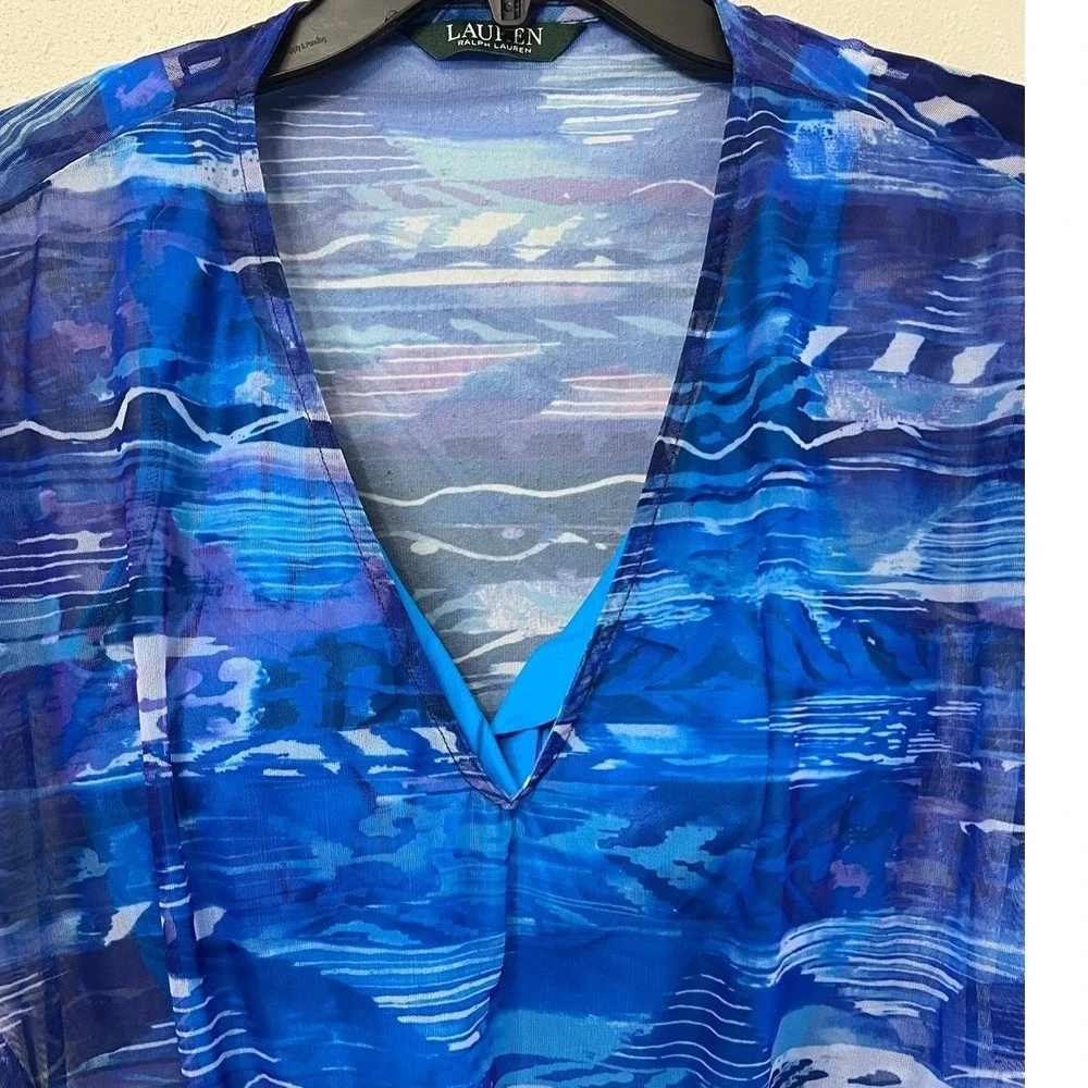 Lauren Ralph Lauren One Piece Swimwear/Cover Up Set Sz‎ 10 Blue Ruffle Classic